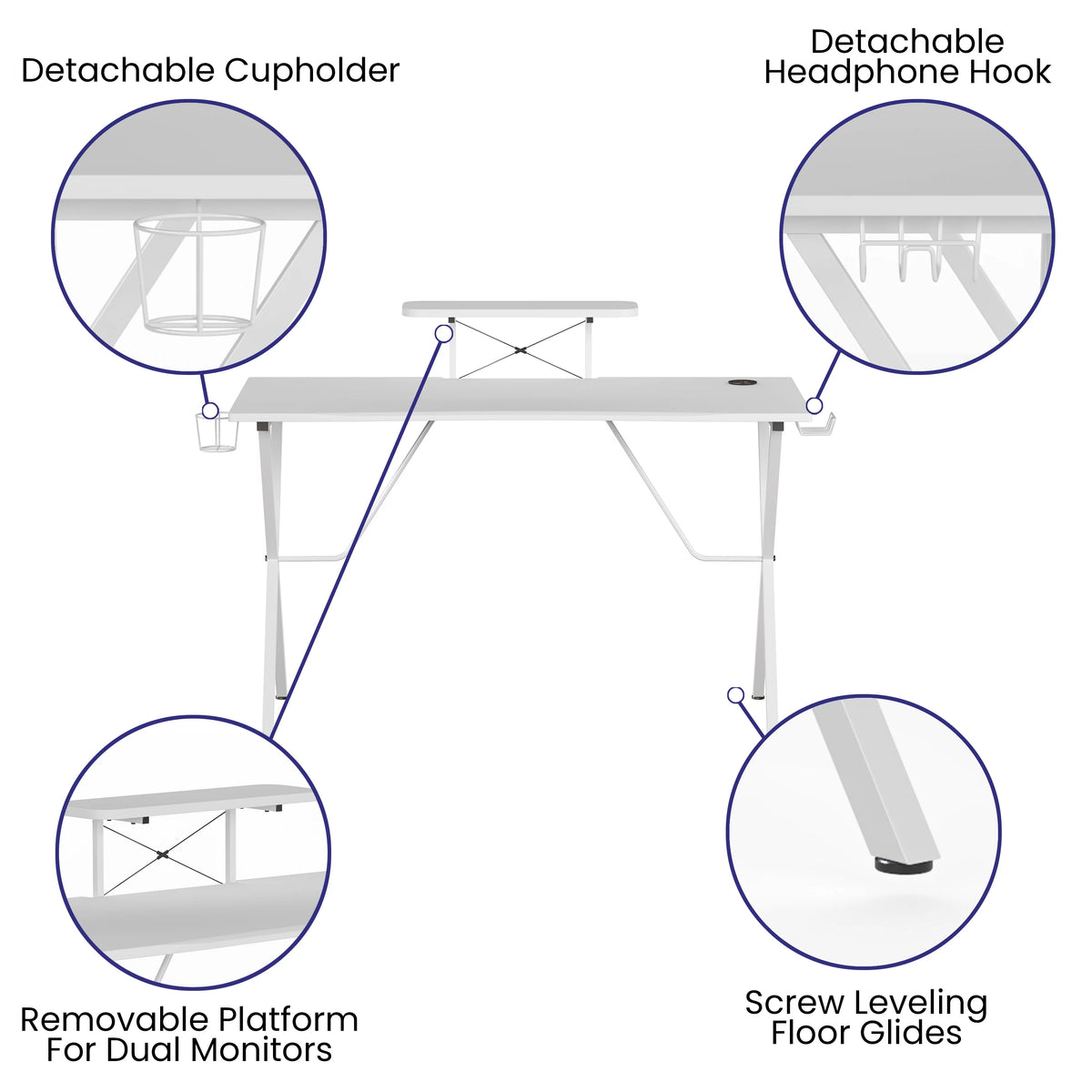 White Gaming Desk with Cup Holder K535684
