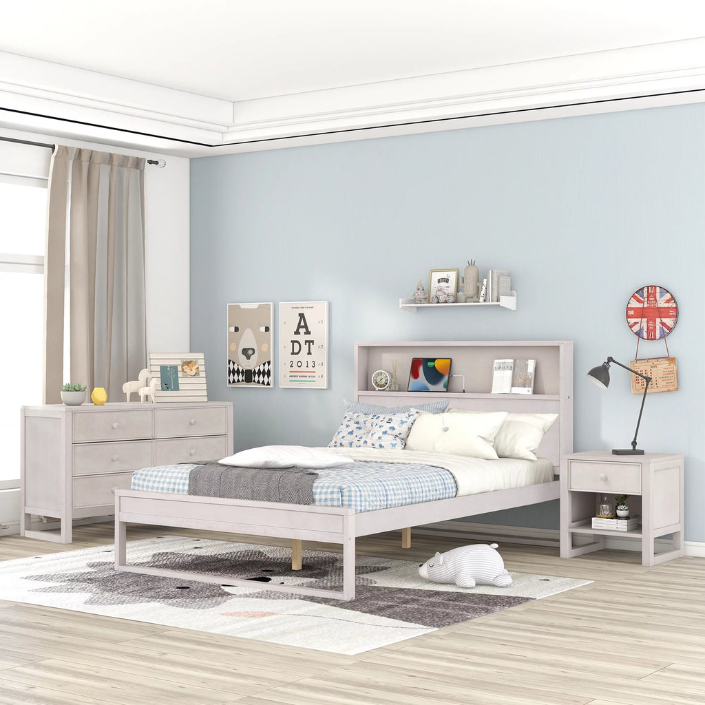 Full Size Platform Bed with Nightstand and Dresser X863