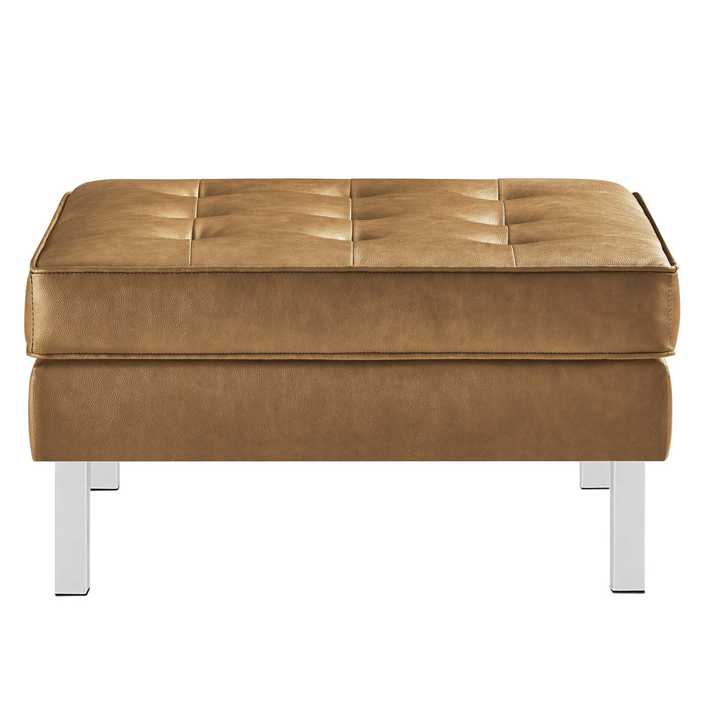 Silver Tan Tufted Vegan Leather Armchair and Ottoman Set Y34689