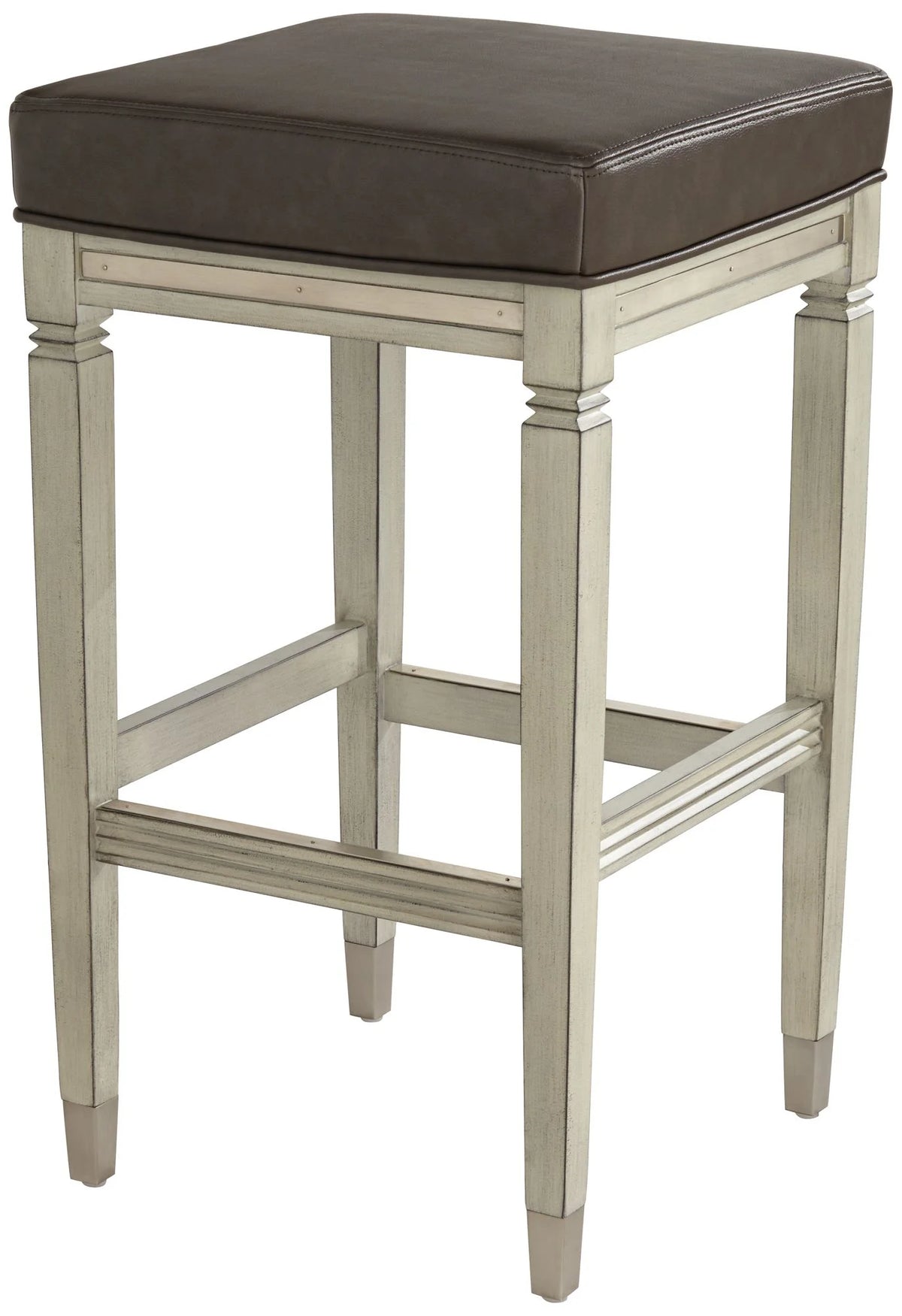 Wood Bar Stool Gray Faux Leather Footrest T83507