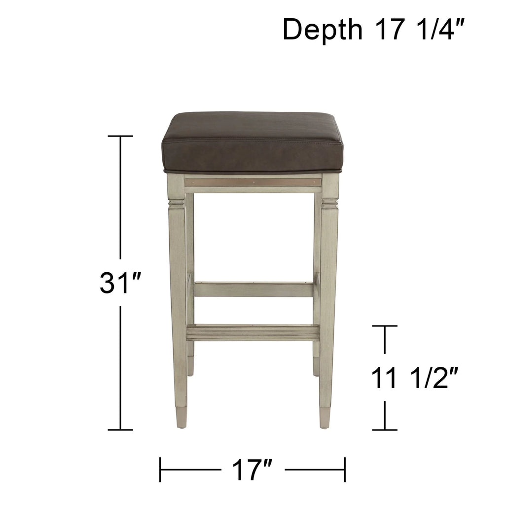 Wood Bar Stool Gray Faux Leather Footrest T83507