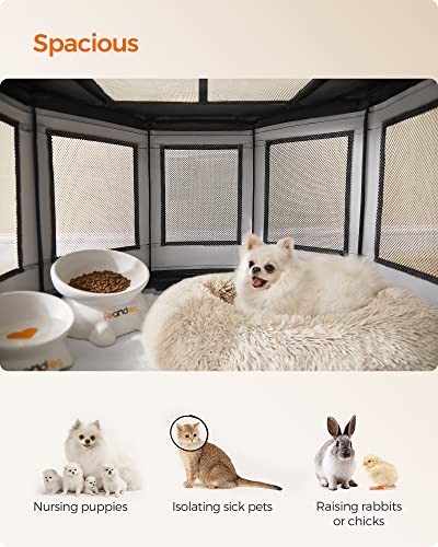 Oxford Fabric Dog Playpen, L, 44.1 x 44.1 x 24.4 Inches, PVC Pipe Frame, Breathable Mesh, Double Openings, Dove Gray and Slate Gray Q5317