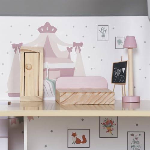 Wooden Playhouse with Balcony and 12 PCS Accessories B58212
