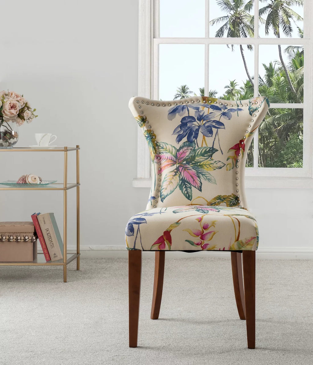 Off White Floral Fabric Accent Chair N45879