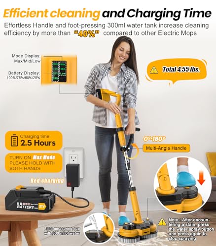 6000mAh Cordless Electric Mop with LED Light & Water Spray G628678