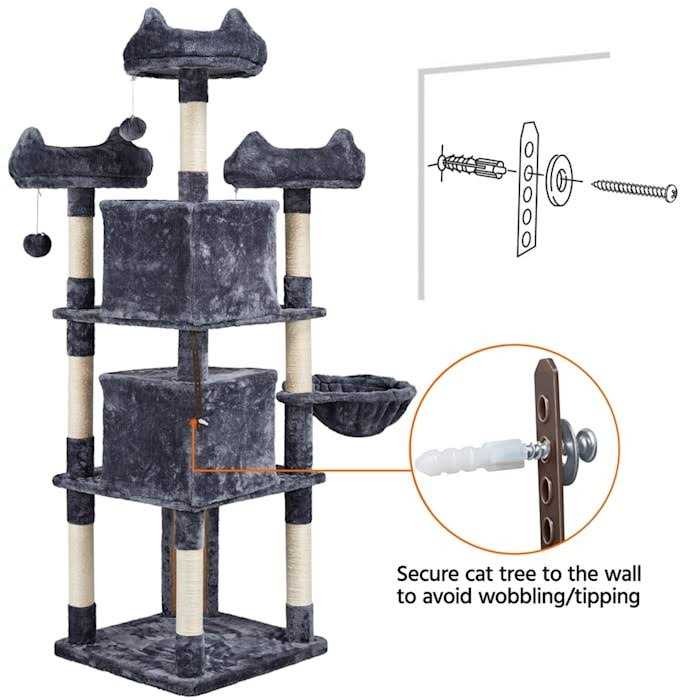 Dark Gray Large Plush Cat Tree with 3 Perches K6855