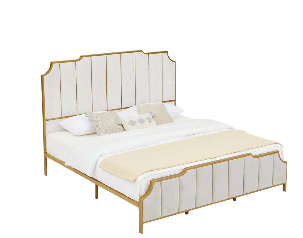 King Size White Velvet Platform Bed P735740