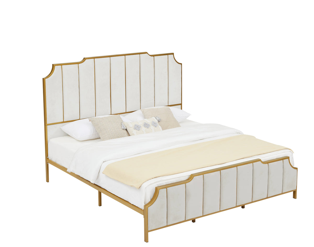 King Size White Velvet Platform Bed P735740