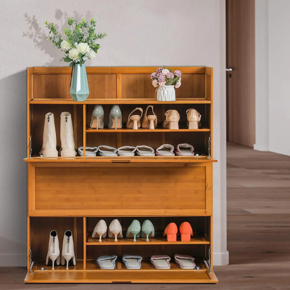 Brown 7 Tier Bamboo Shoe Storage Organizer I503779