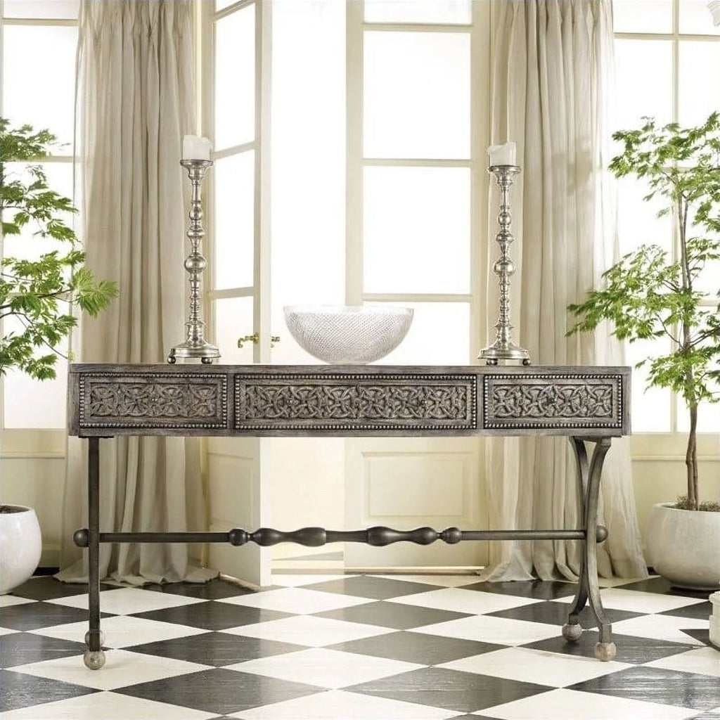 3 Drawer Wood & Metal Console Table J943