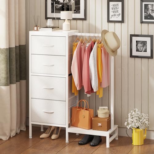 White 4 Drawer Dresser with Hanging Rack N124