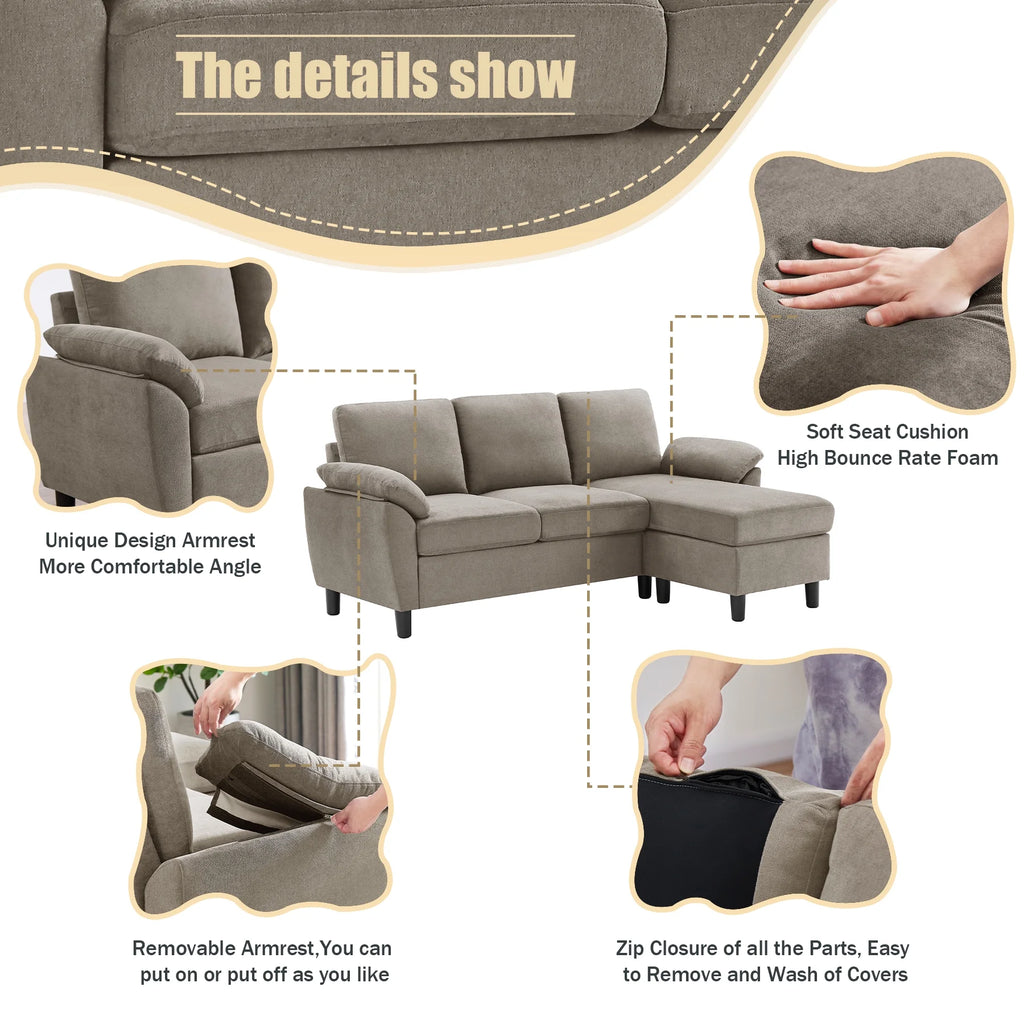 Modern Fabric L-Shaped Sectional Sofa with Chaise K56156