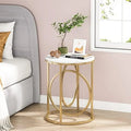 Modern Round End Table with Wood Top and Black O-Shaped Base Z1459