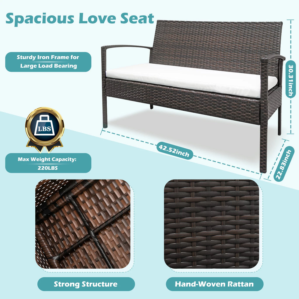 4 Pieces Brown Rattan Patio Conversation Set V539