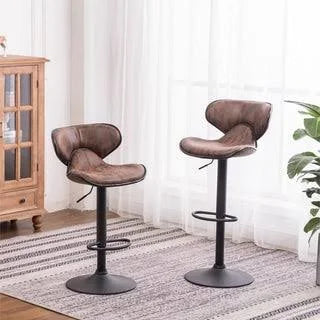 Brown Adjustable Swivel Barstool Set of 2 D470