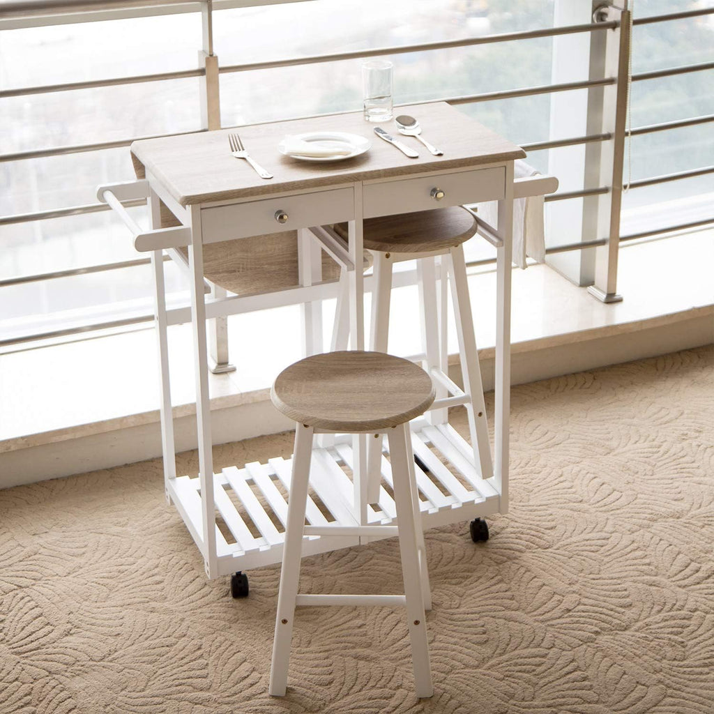 Wood Breakfast Cart with Drop Leaf 2 Drawers S44645