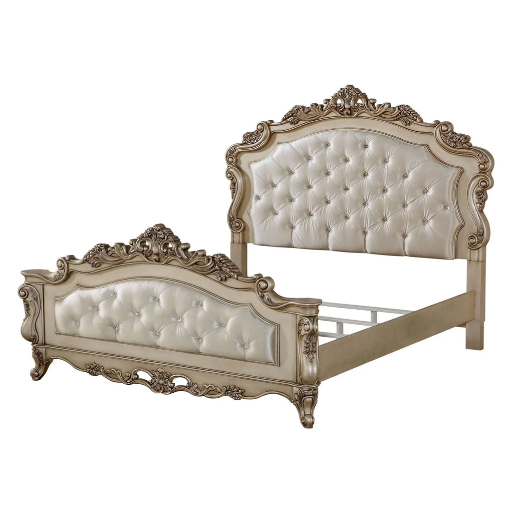 California King Bed Cream Fabric S5560