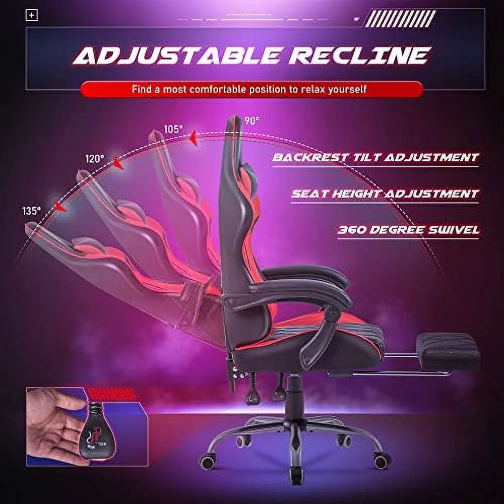 White Ergonomic Gaming Chair with Footrest and Massage Lumbar Support J333