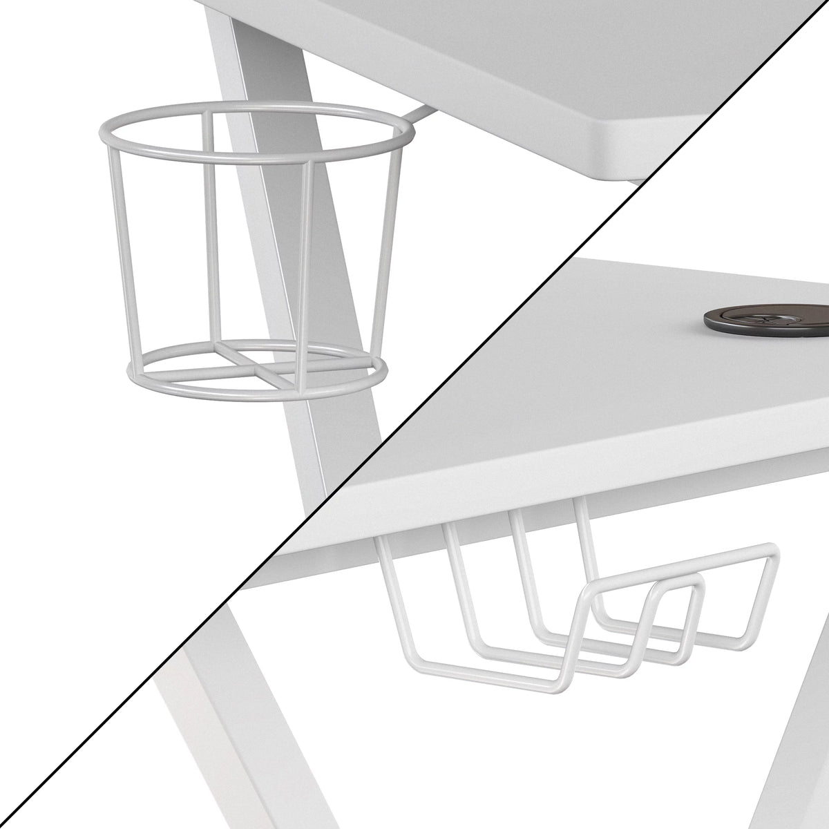 White Gaming Desk with Cup Holder K535684