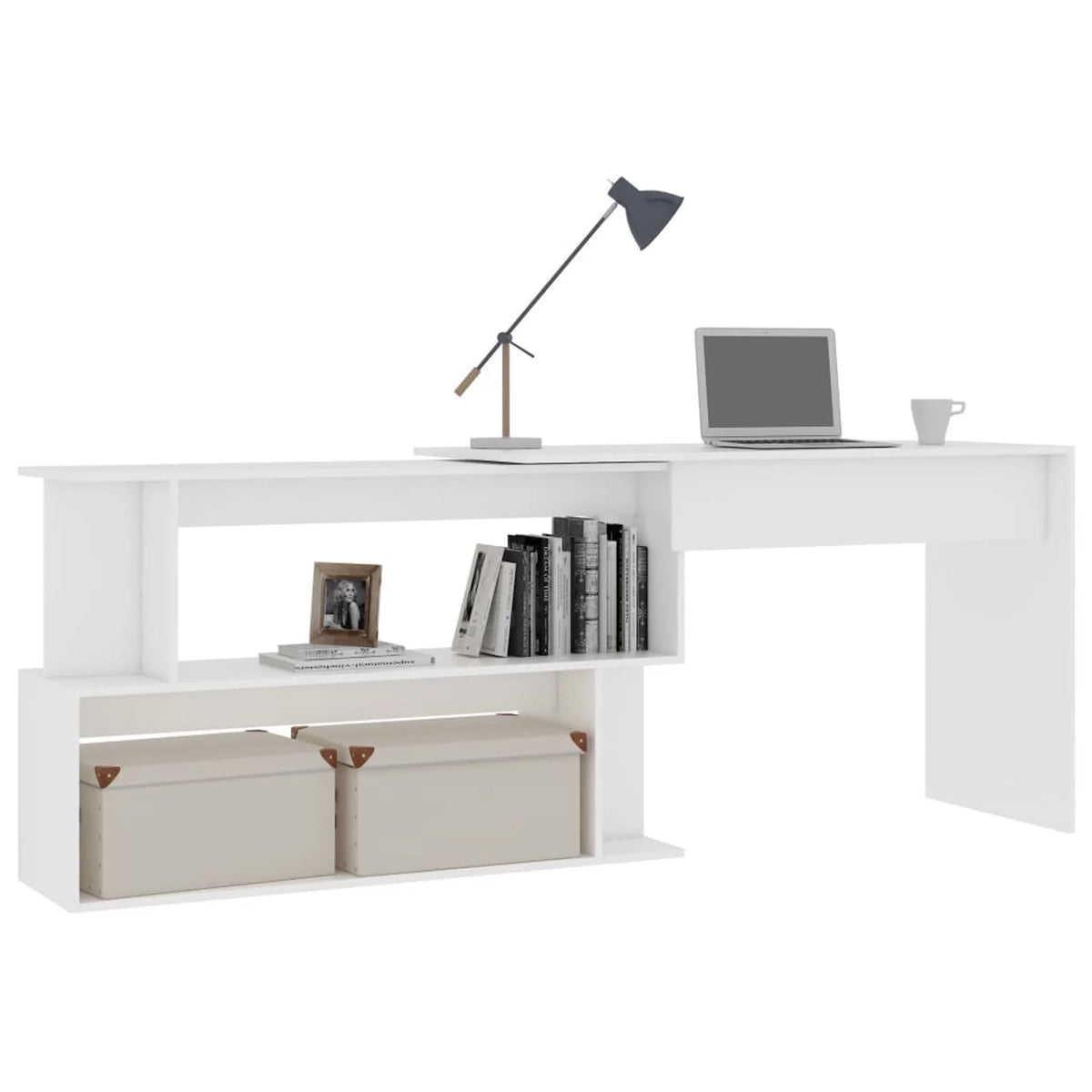 White Engineered Wood Corner Desk T6808