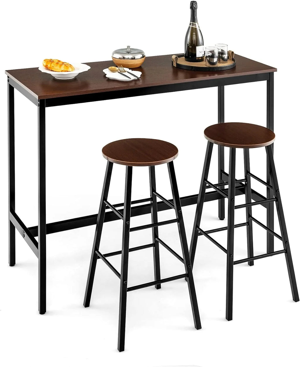 3-Piece Counter Height Table Set with 2 Round Stools Black I983075