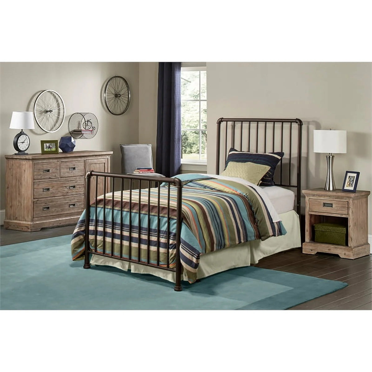 Metal Twin Bed Set in Oiled Bronze Q90666