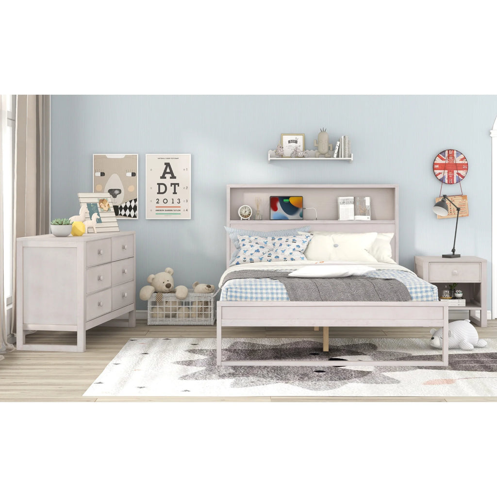 Full Size Platform Bed with Nightstand and Dresser X863