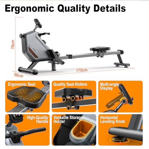 Quiet Magnetic Rowing Machine with Bluetooth and 360lb Weight Capacity Q1780