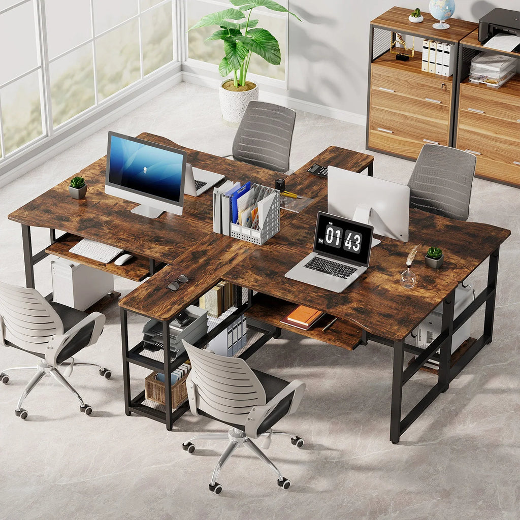 94.5" Two Person Desk with Keyboard Tray L238