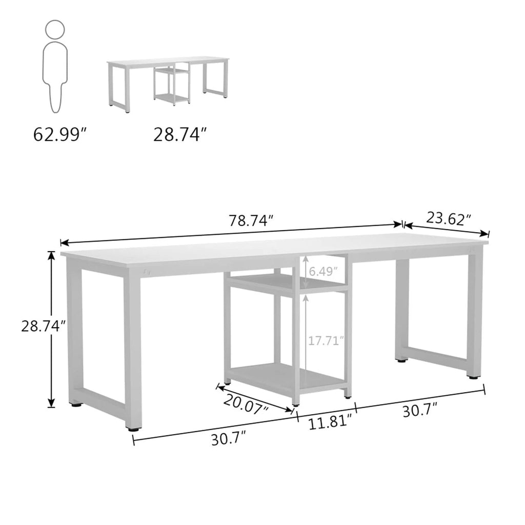 White 78 Inches Rectangle Computer Desk with Shelves G211940