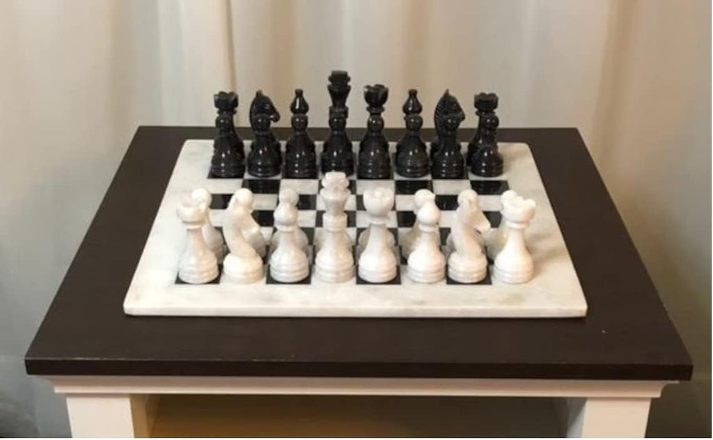 Handmade Full Marble Chess Set with Wooden Case W159063
