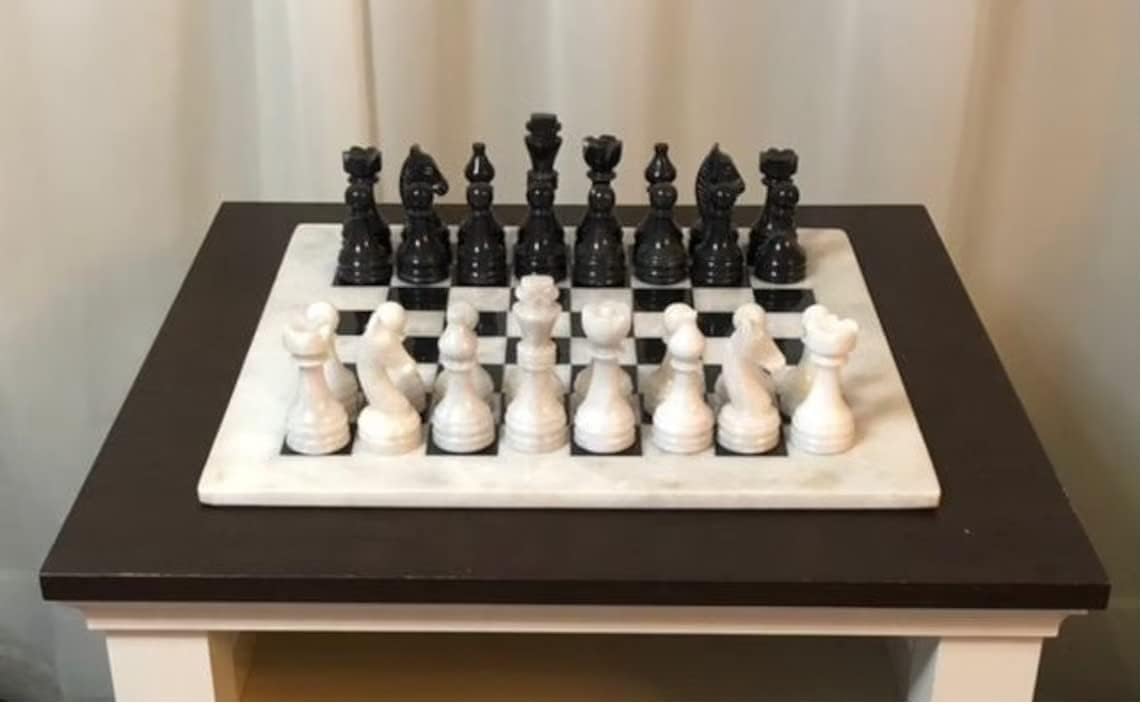 Handmade Full Marble Chess Set with Wooden Case W159063