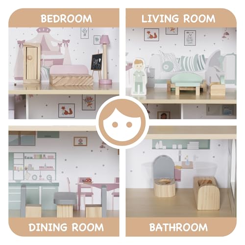 Wooden Playhouse with Balcony and 12 PCS Accessories B58212