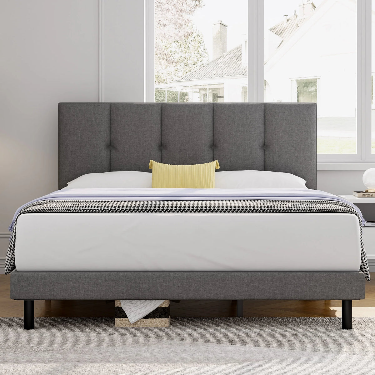 Queen Size Fabric Upholstered Platform Bed Frame E29204