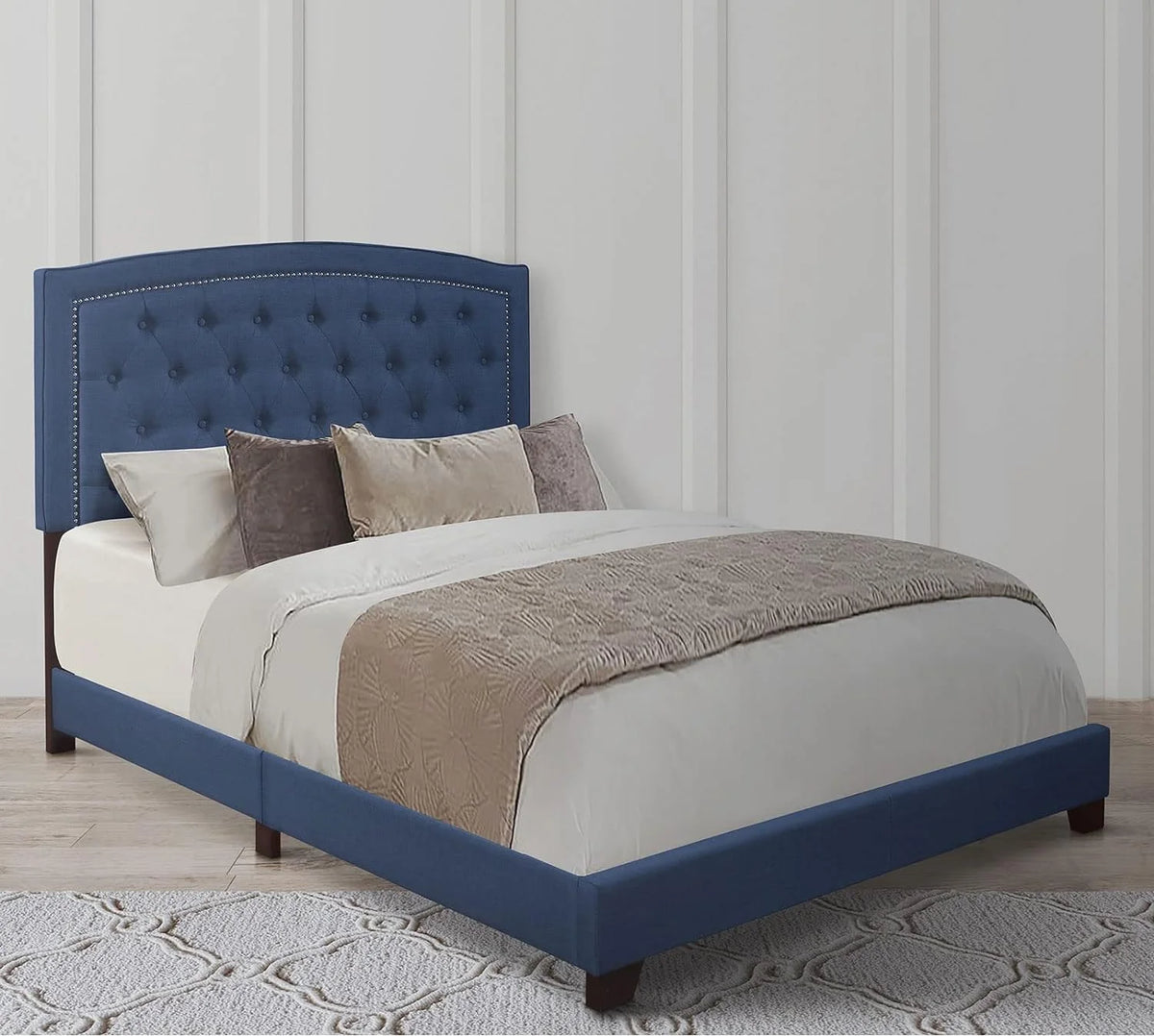 Queen Size Blue Upholstered Bed Frame J311978