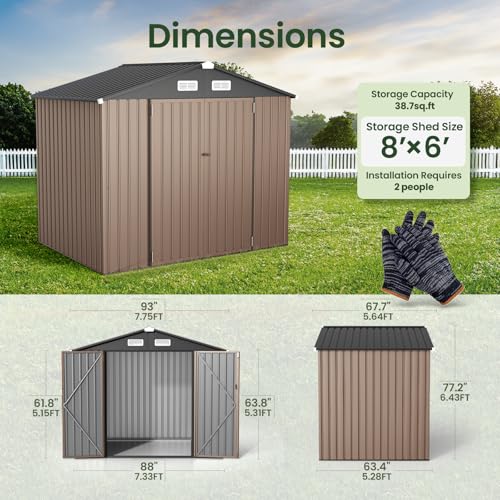 8x6 FT Outdoor Metal Storage Shed M9729