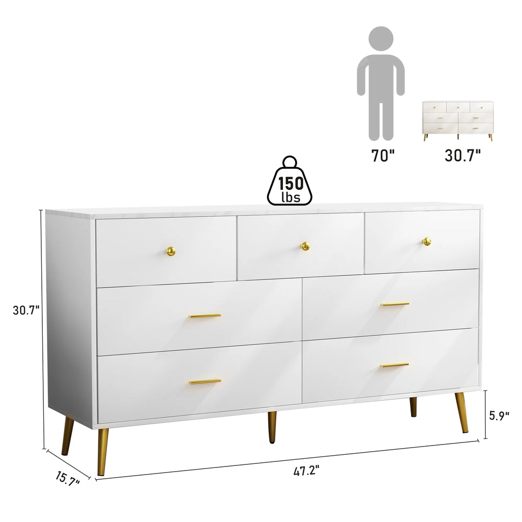 White 7 Drawer Wood Dresser V59734