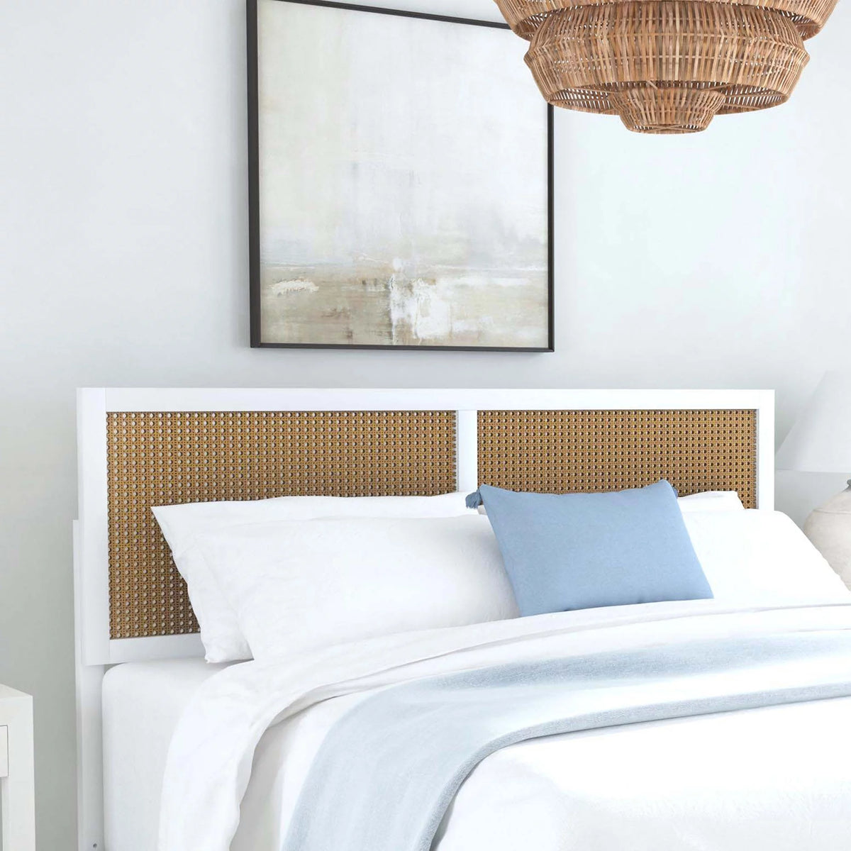 White Wood and Cane Panel Full/Queen Headboard F605