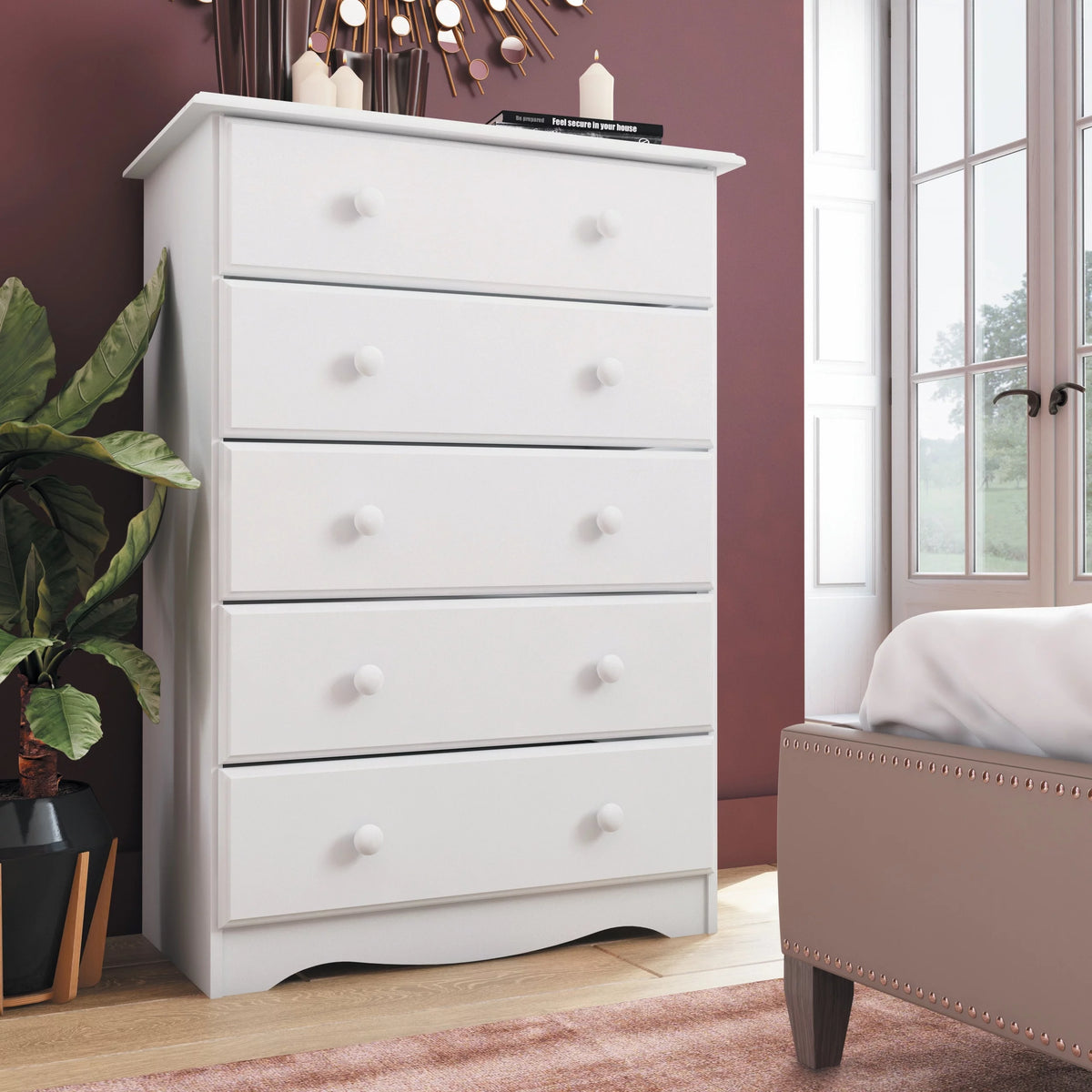 White 5-Drawer Solid Wood Chest Z69495