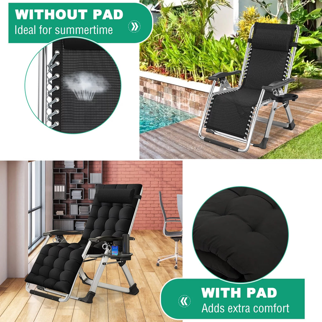 Zero Gravity Chair with Side Table, Padded Lounge Chair, Black F391222