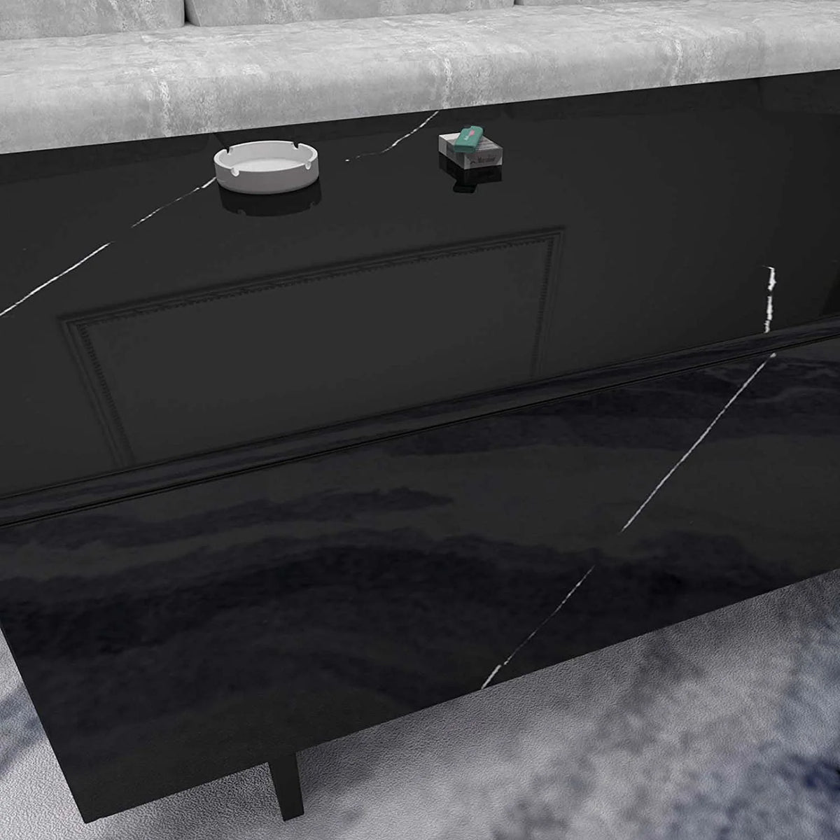 42.5" High Gloss Black Marble Coffee Table E585