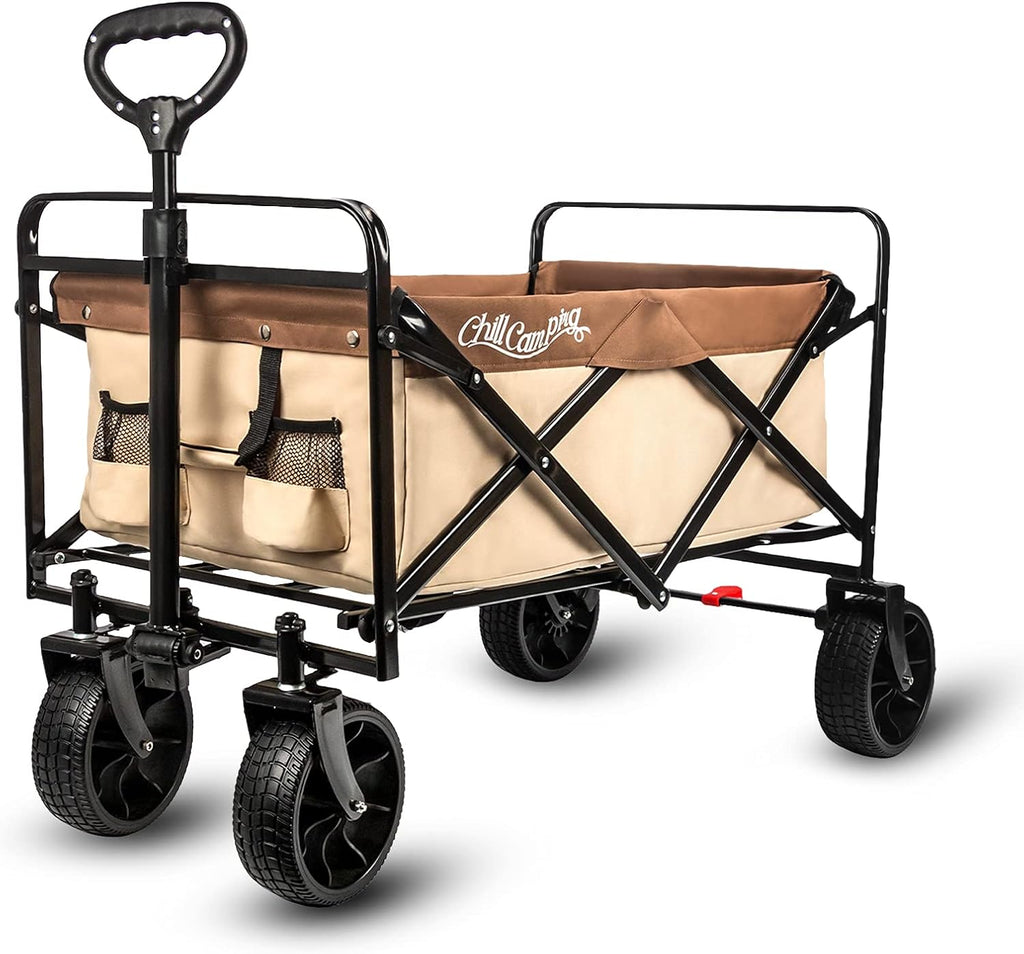 Collapsible Folding Beach Wagon Cart with Big Rubber Wheels and Brake J9530