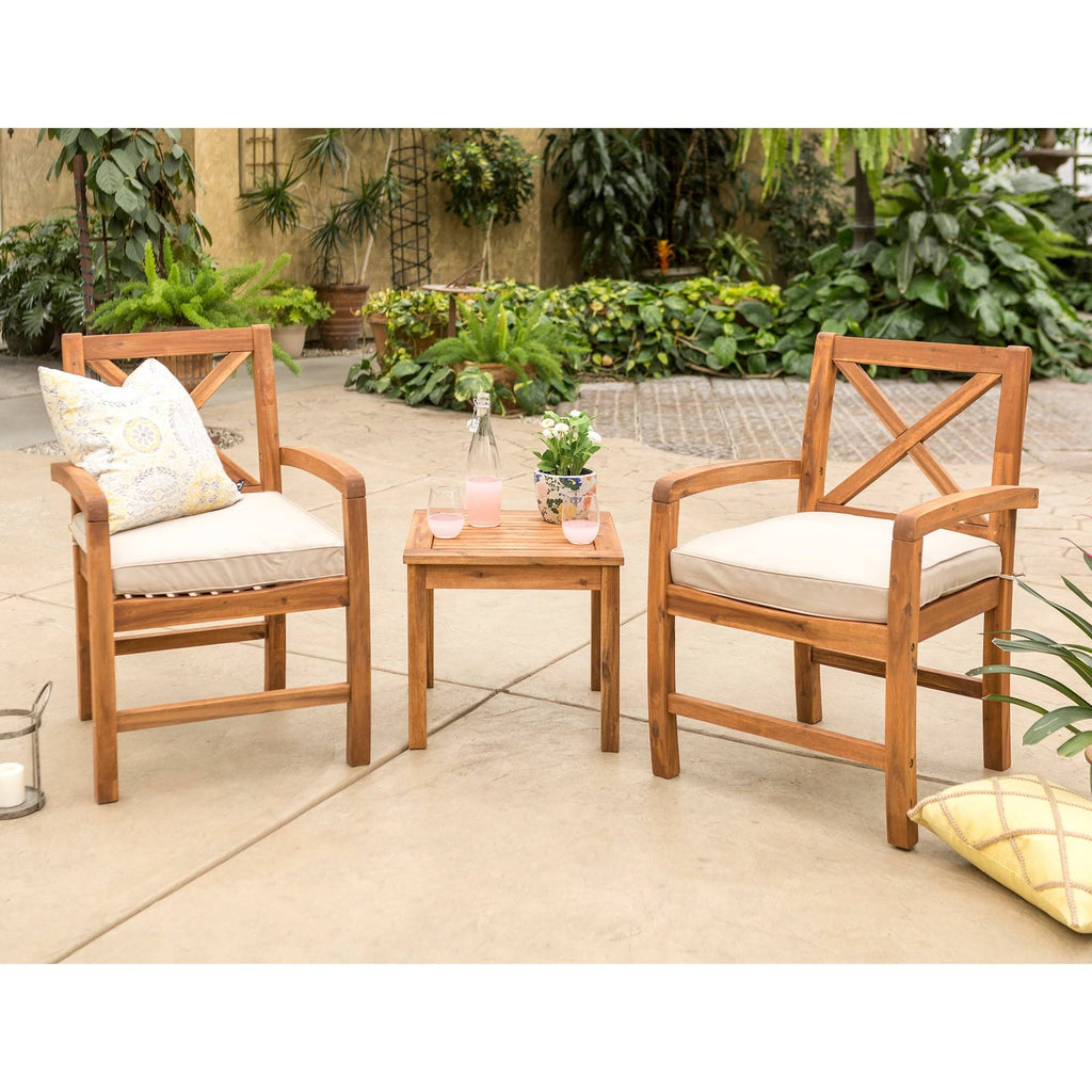 Brown 3-Piece Acacia Outdoor Chairs and Side Table Set D5084
