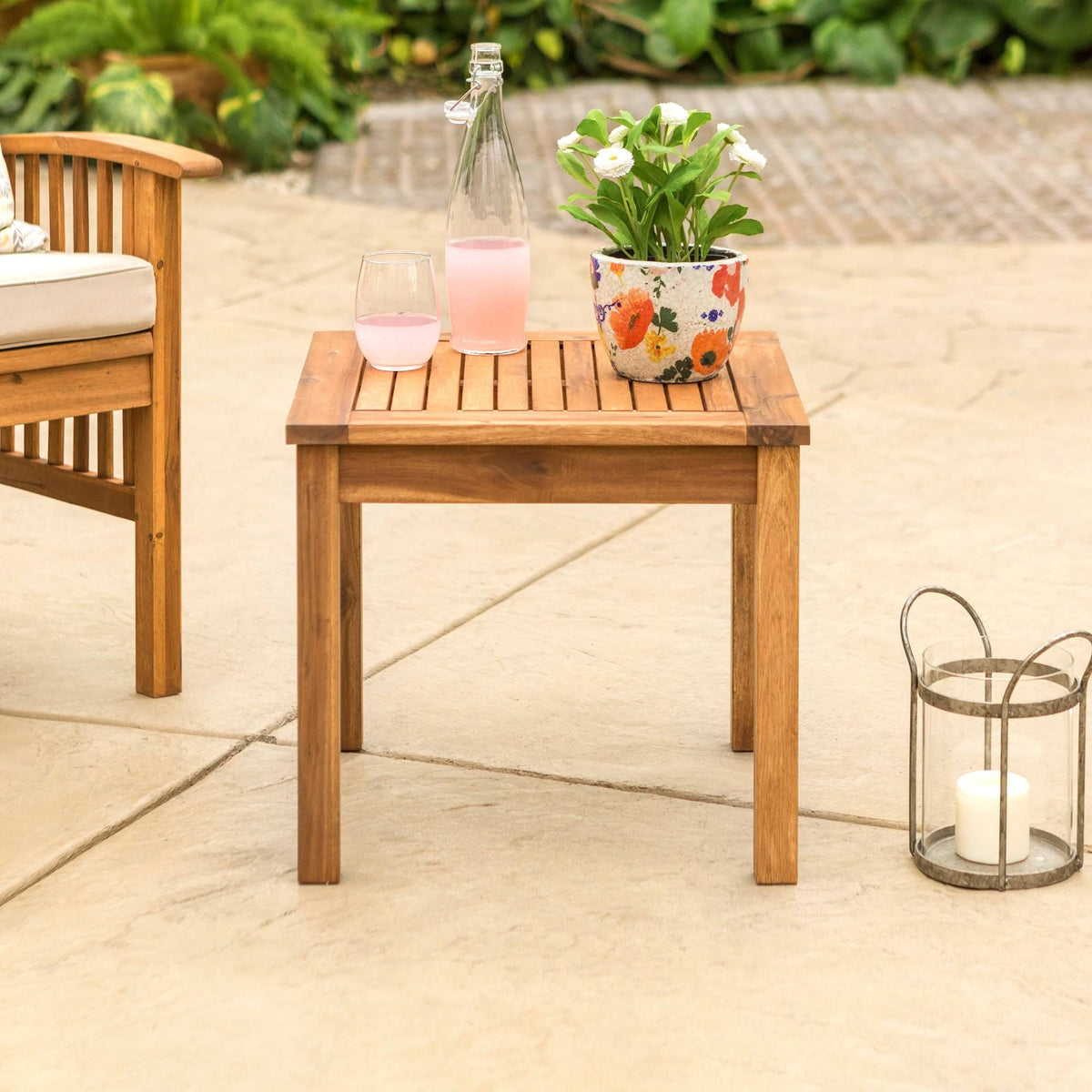 Brown 3-Piece Acacia Outdoor Chairs and Side Table Set D5084