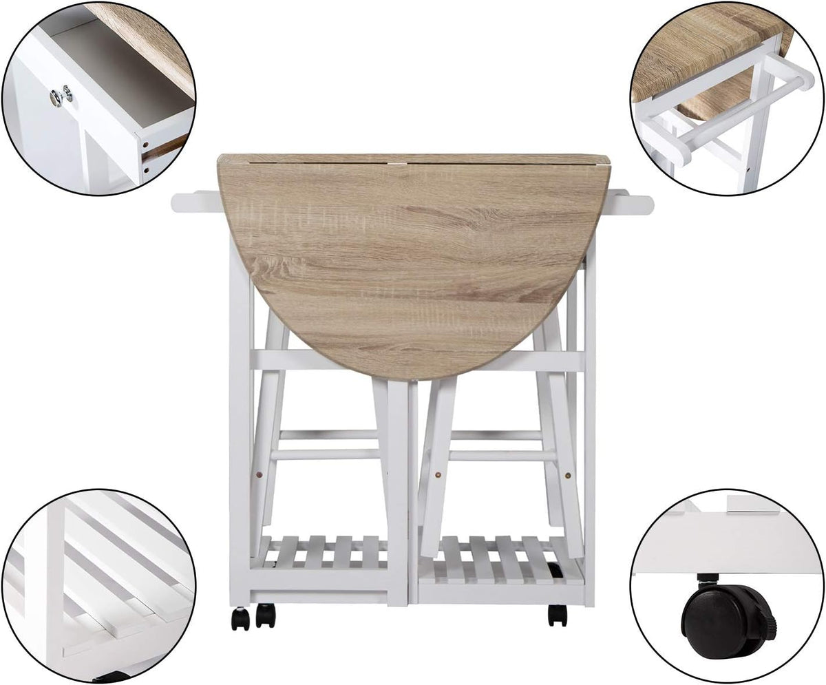 Wood Breakfast Cart with Drop Leaf 2 Drawers S44645