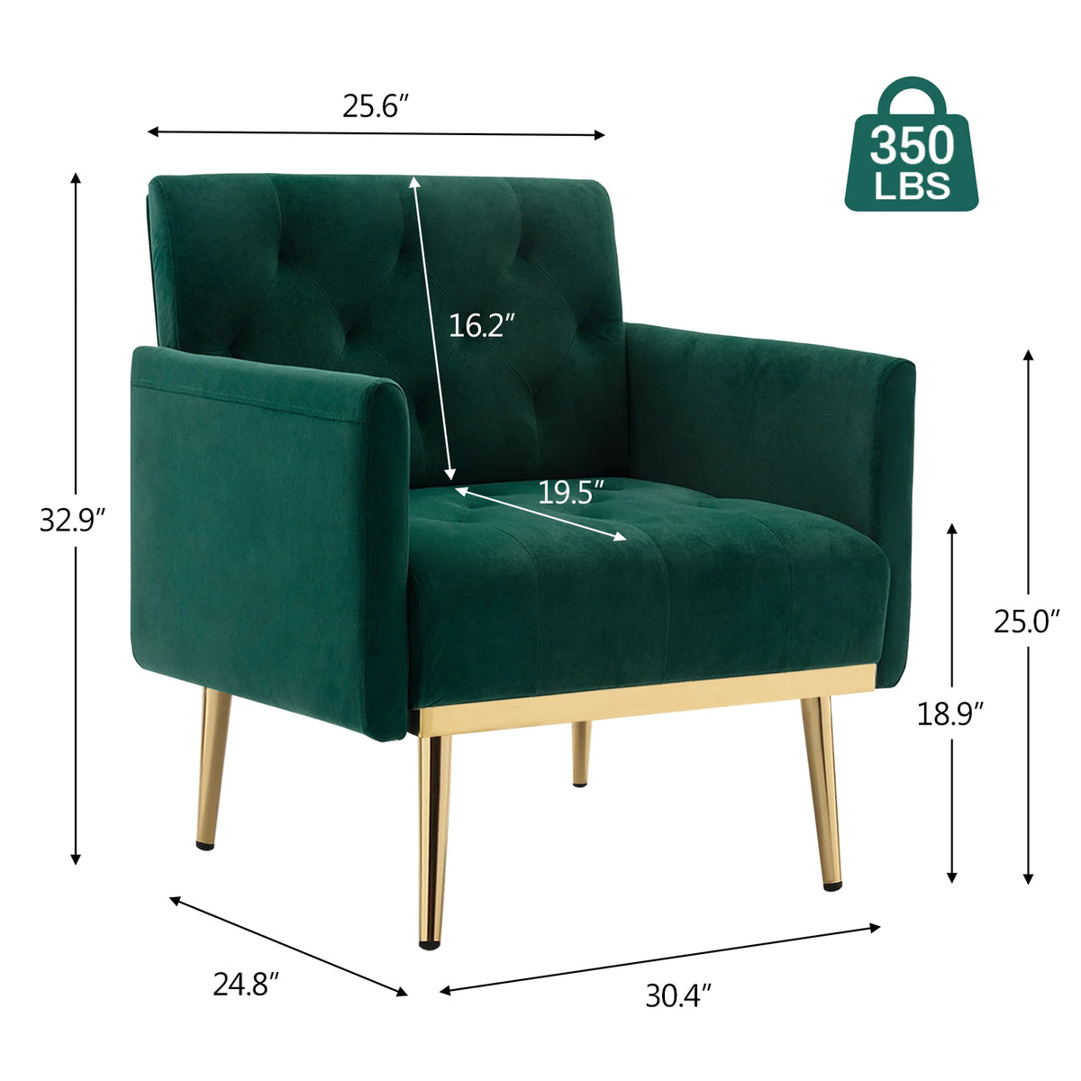 Green Velvet Upholstered Accent Chair with Metal Legs J530