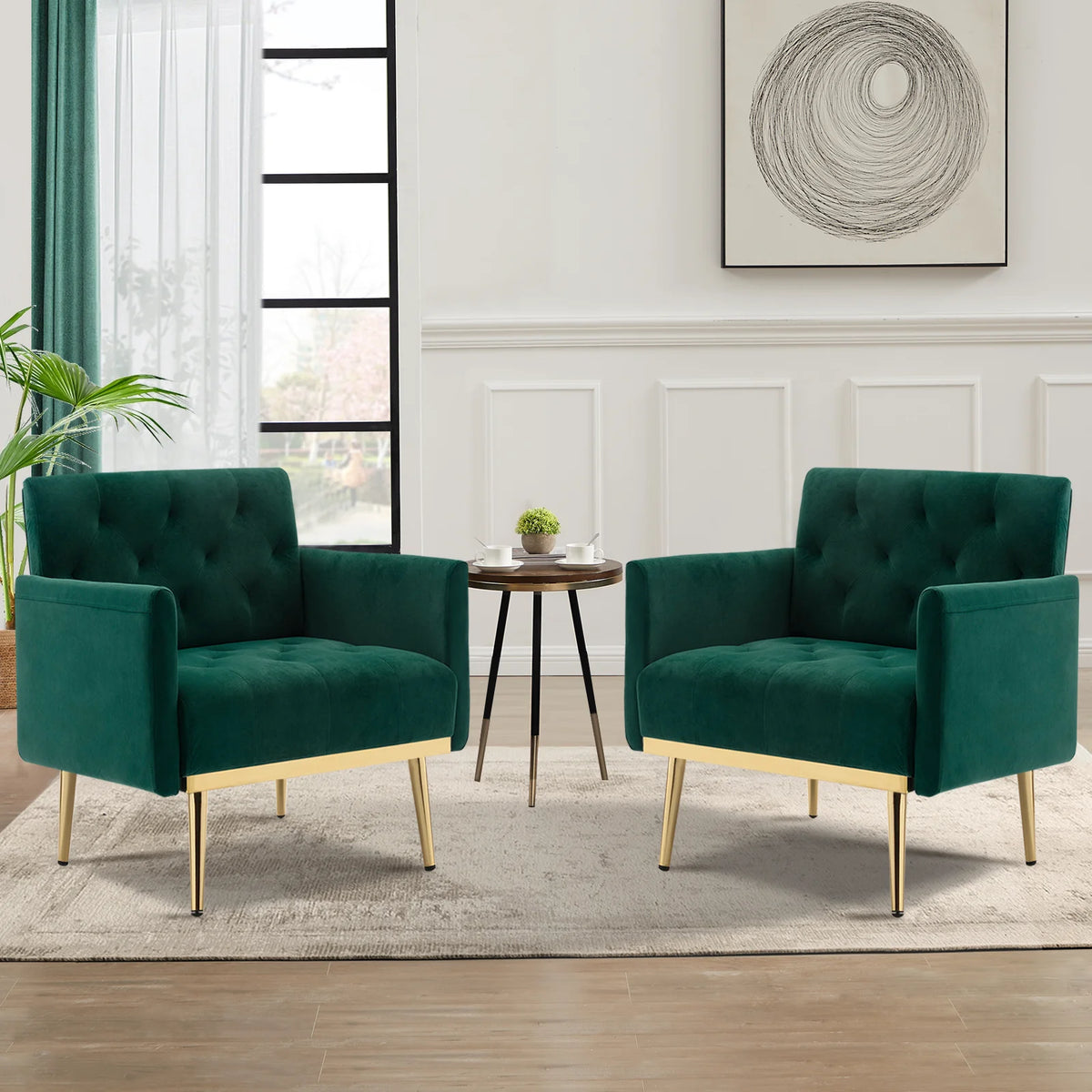 Green Velvet Upholstered Accent Chair with Metal Legs J530