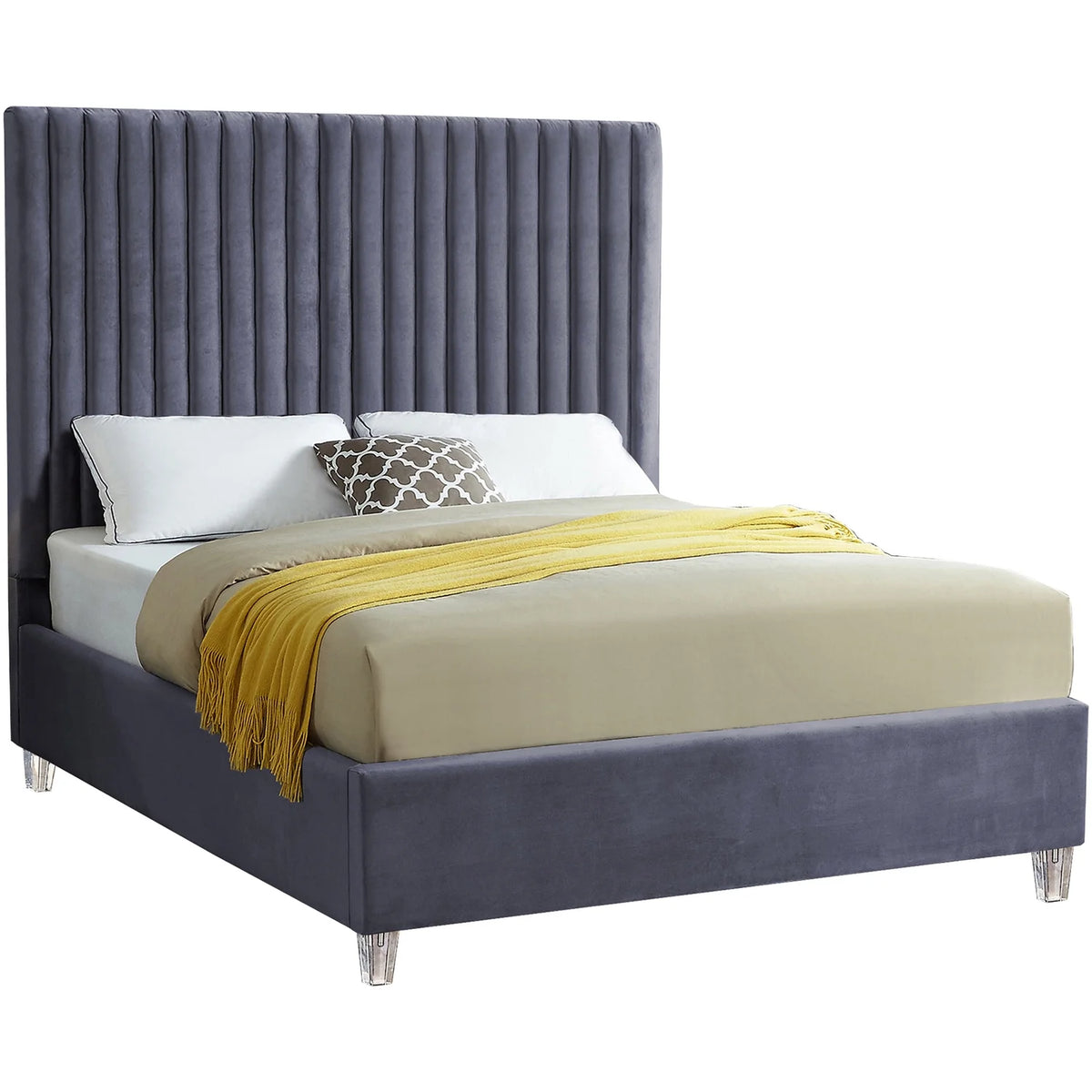 Grey Velvet King Bed T221