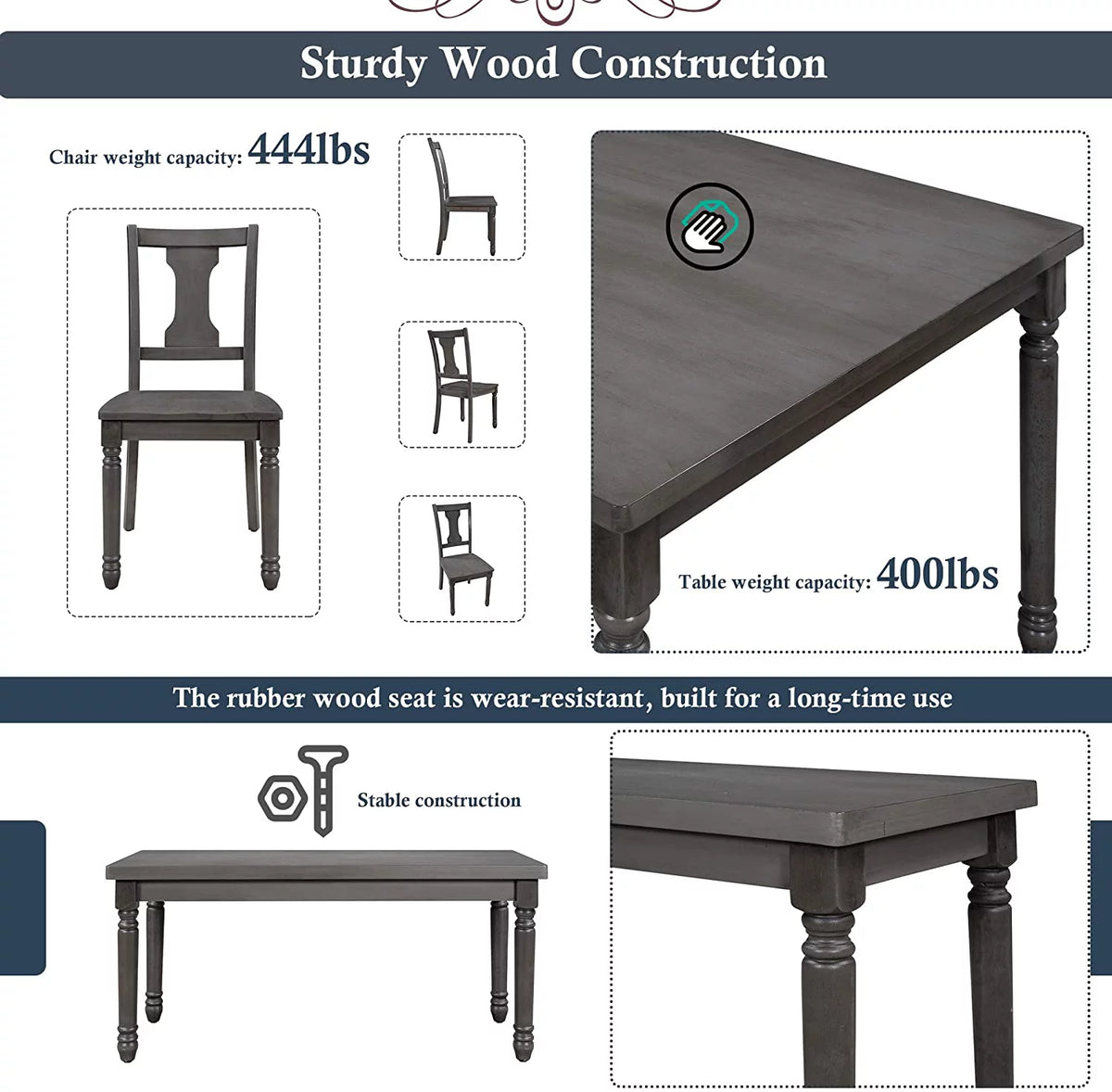 6 Piece Wooden Dining Table Set with 4 Chairs and Bench S96097