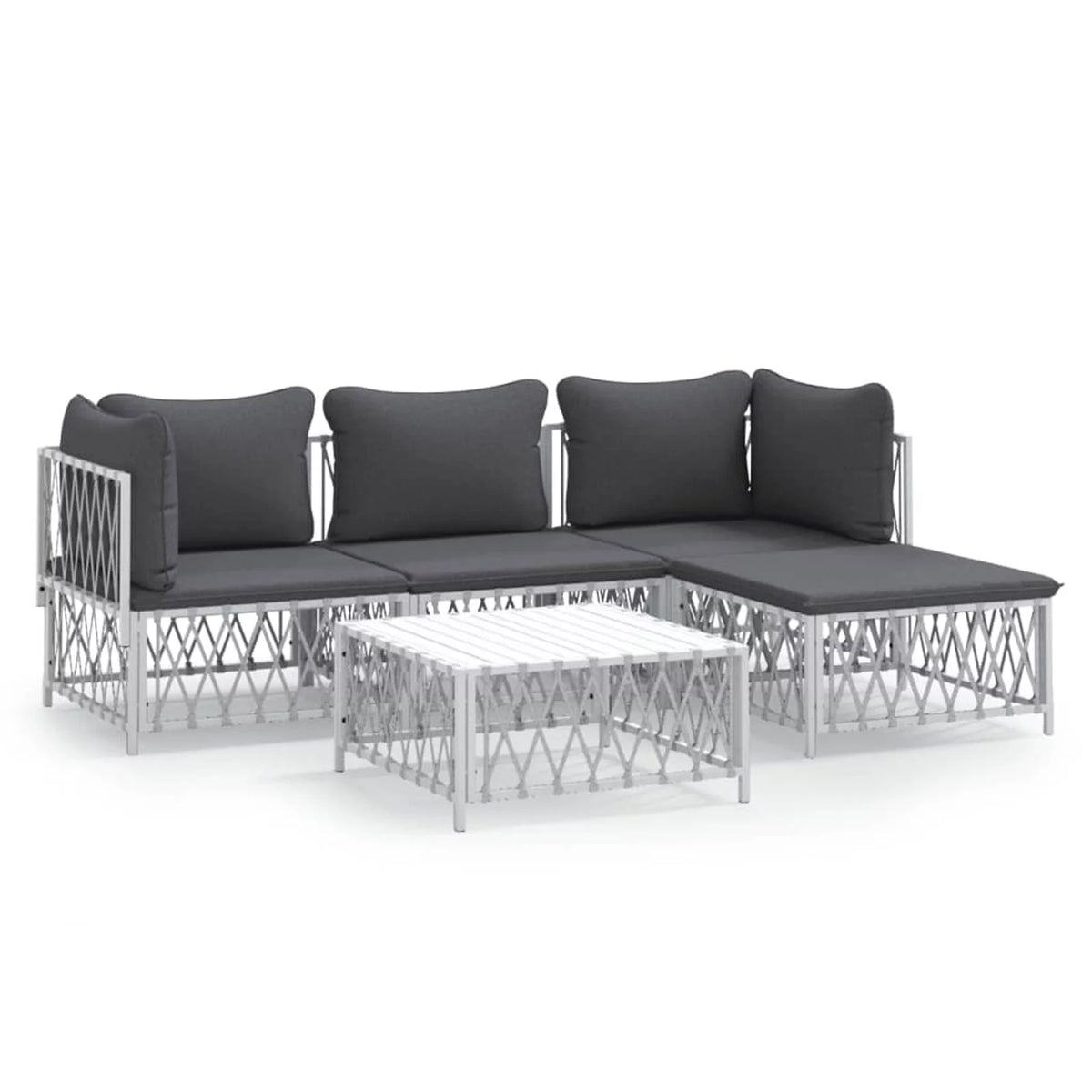 5 Piece Patio Set with Cushions White Steel F17375